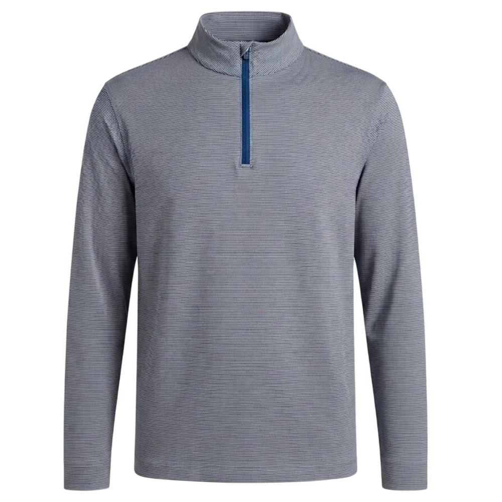 Magaschoni Mens XL Blue Micro Stripe Quarter Zip Pullover Long Sleeve Shirt - CJ